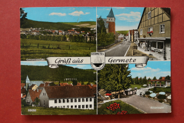 Ansichtskarte AK Gruß aus Germete 1970er Jahre Schule Geschäfte Schaufenster Architektur Ortsansicht NRW